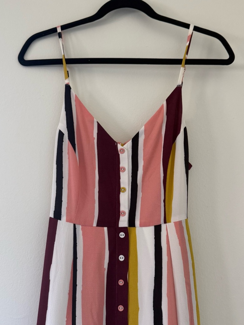 Lulus Striped Button Front Maxi Dress Pink Burgundy Mustard Boho NWT